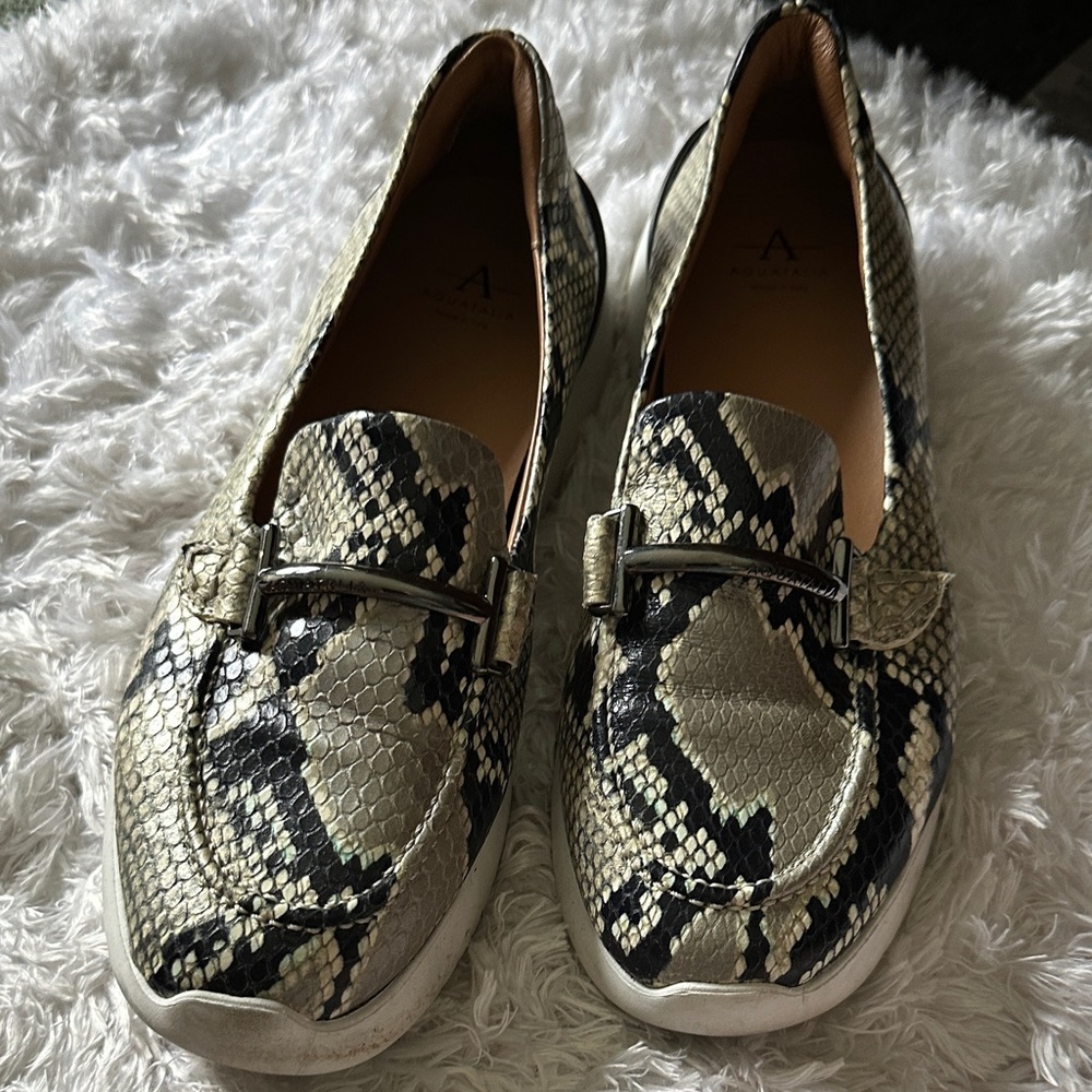 Aquatalia Beige and Black Patterned Loafers - Picture 1 of 7